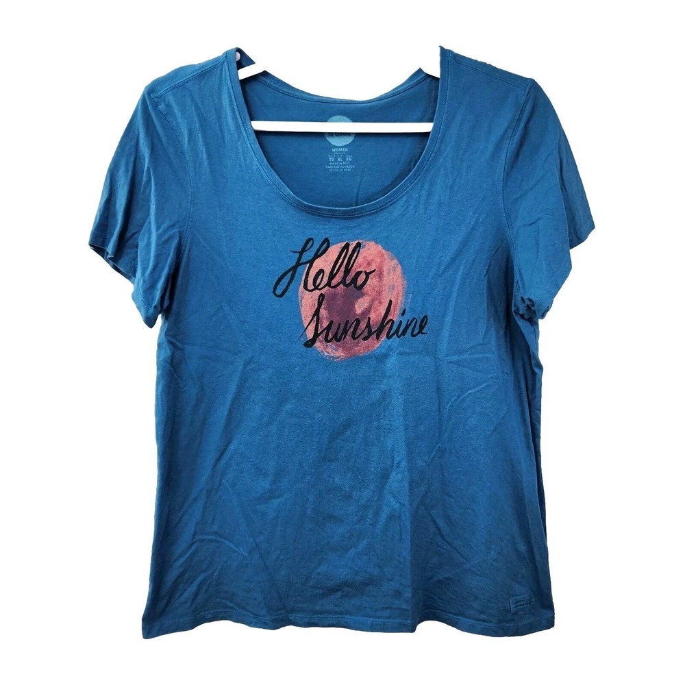 Life Is Good T-shirt Womens XL Classic Fit Blue Hello Sunshine Vacation Beach